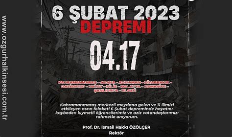 Rektör Özölçer’den Asrın Felaketi 2023 Kahramanmaraş depremlerini anma mesajı